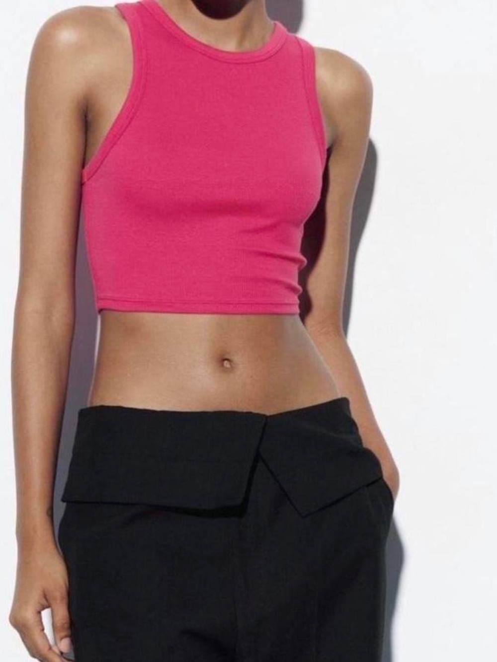 Zara Vibrant Pink Ribbed Crop Tank